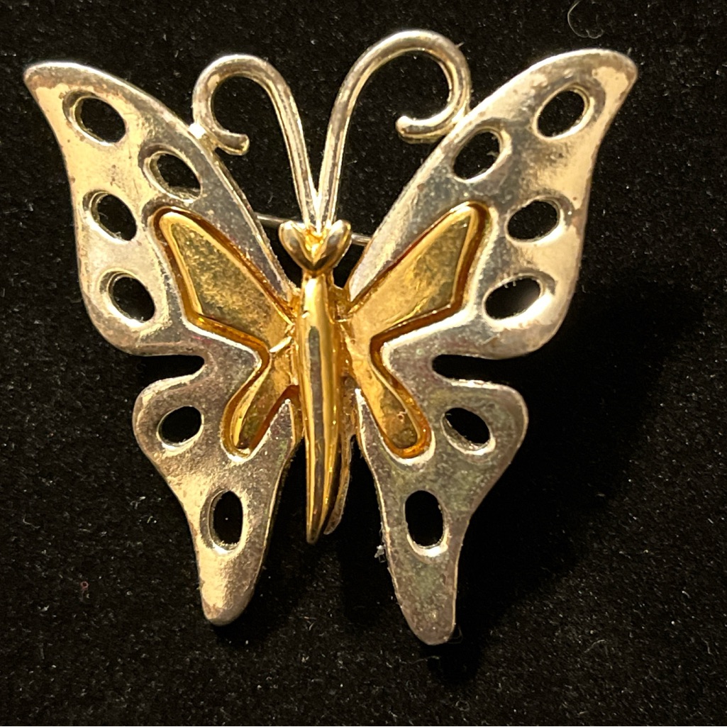 Vintage Jewelry Signed Allison Reed Beautiful Silver And Gold Butterfly Brooch